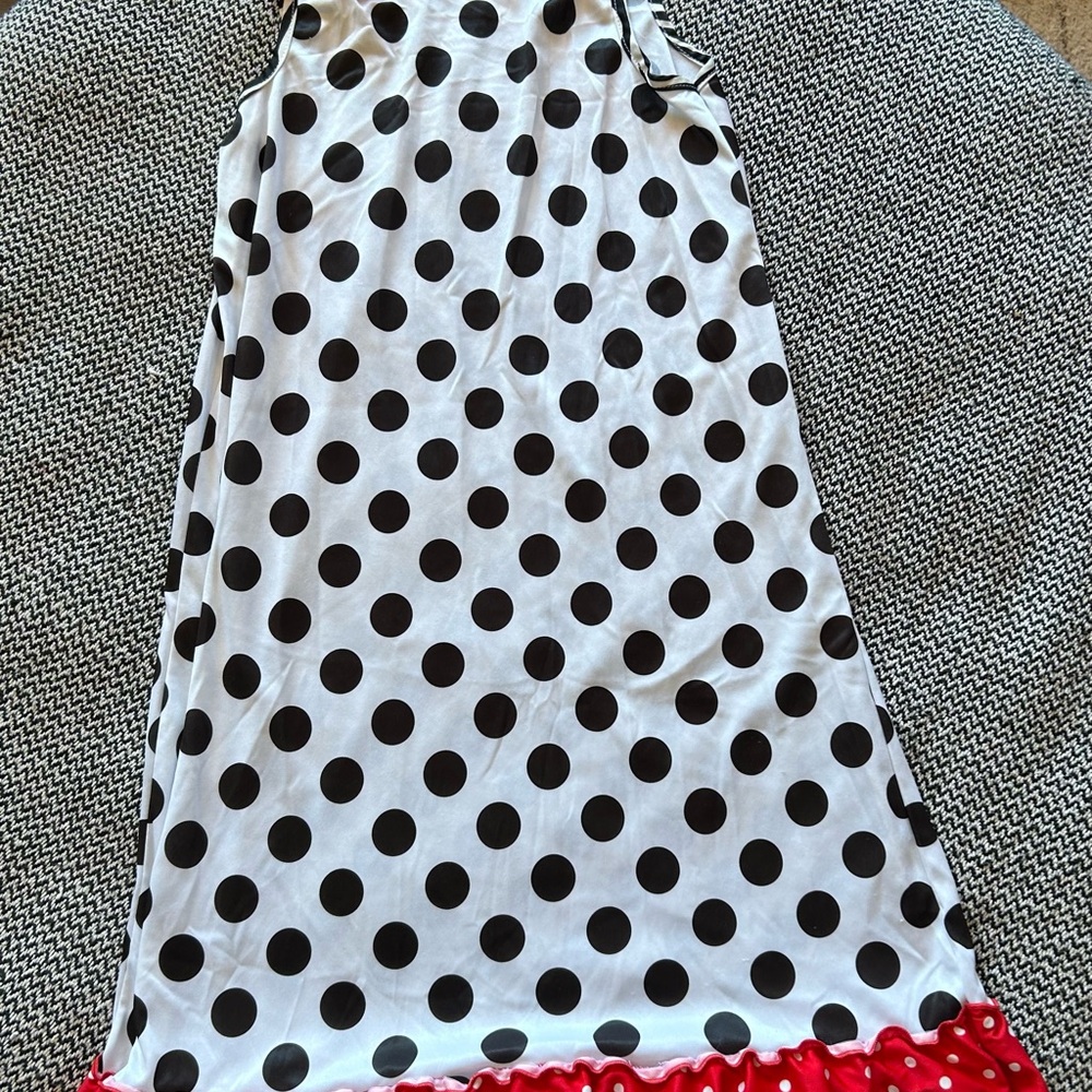 Polka Dot Kids Casual Dress with Red Hem